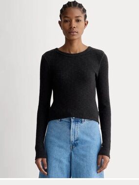 Everlane Cozy Rib Long Sleeve Tee, Black, XXS LIKE NEW